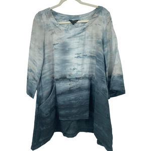 Citron Santa Monica Watercolor Ombre Lagenlook Blue Gray Tunic Swing Blouse